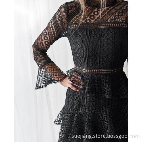 Long Sleeve Fashion Women Mesh Casual Dress